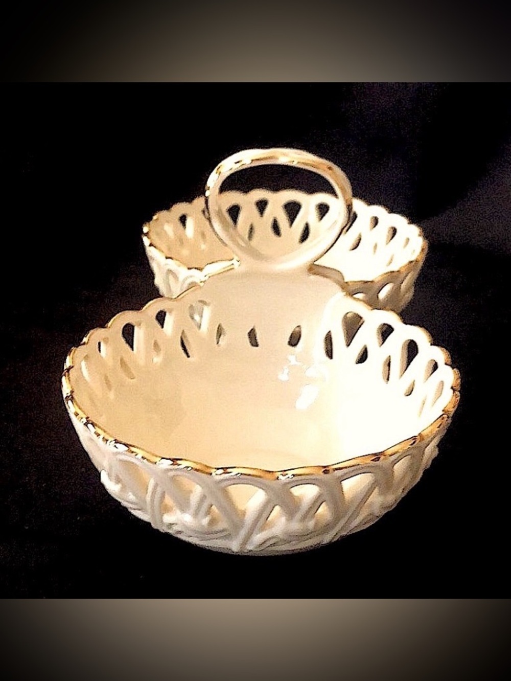 “Lenox Giftware” Double Basket Weave Design Bowls with Center Handle. - Picture 3 of 6